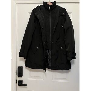 HFX Womens Performance Cozy Pockets Water Wind Resistant Trench Coat Large Black